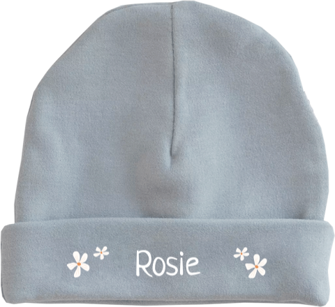 Babymuts met bloemetjes en naam