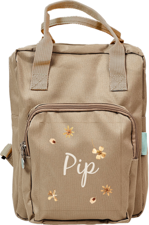 Rugtas Classic met naam en bloemen