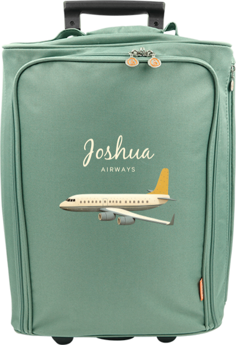 Reistrolley met naam en vliegtuig
