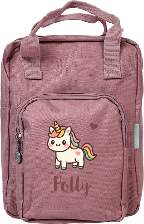 Rugtas Classic met naam en kawaii eenhoorn