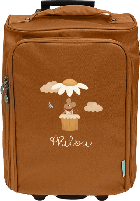 Reistrolley met naam en muisje in luchtballon