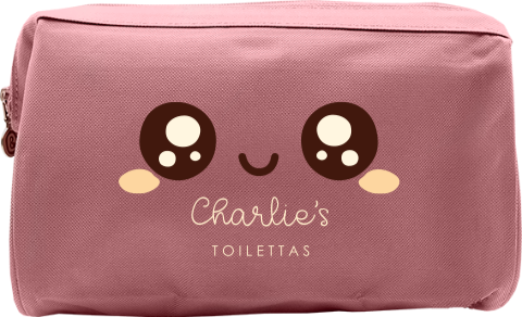 Toilettas met naam en kawaii gezichtje