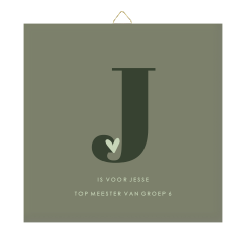 Tegeltje groen met initiaal voor Meester