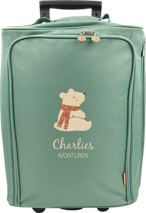 Reistrolley met naam en beertje met sjaal