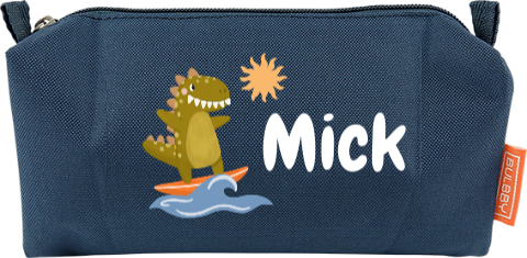 Etui met een dinosaurus op een surfplank