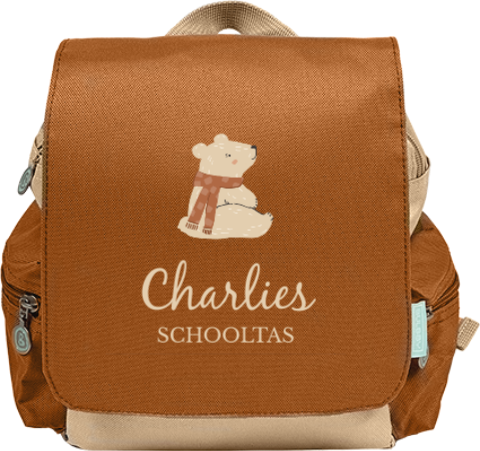 Stoere rugzak Adventure met zittende beer en naam