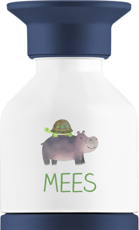 Dopper Thermosfles met schildpad, nijlpaard en naam