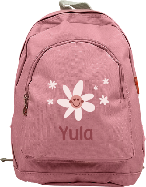 Rugtas Junior met naam en bloemen en gezichtje