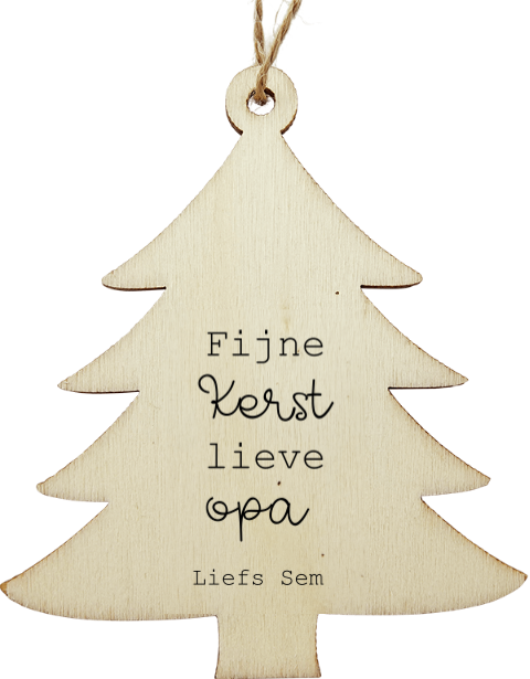Houten kersthanger in de vorm van een kerstboom voor opa