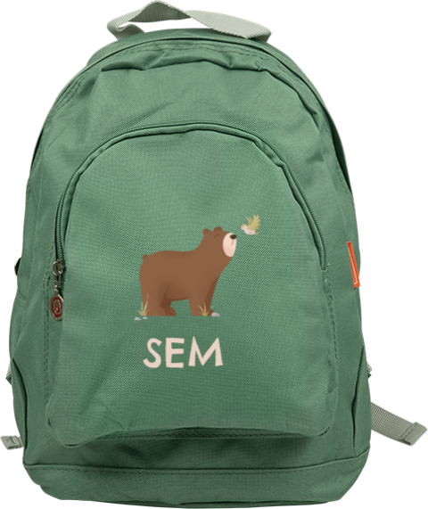 Rugzak Junior met naam en beer met vogeltje