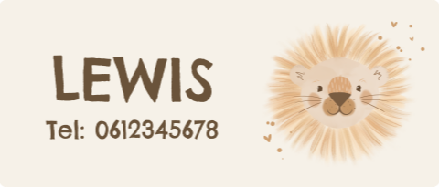 Naamsticker groot in crèmekleur met leeuwenhoofd - 20 per vel