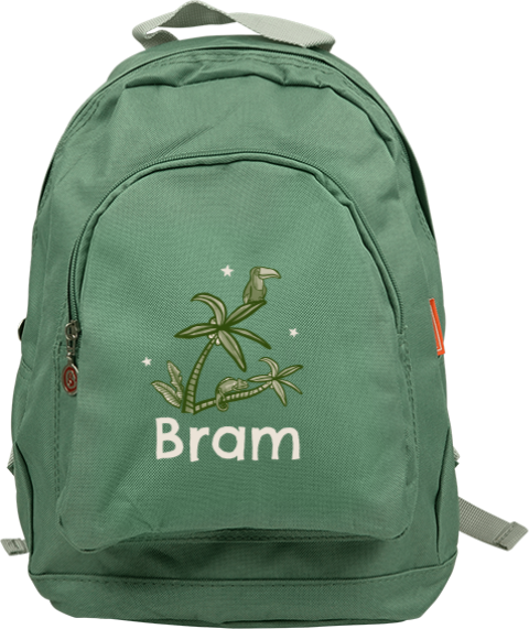 Rugzak Junior met naam en toekan op palmboomm