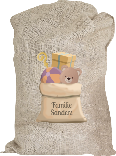 XL Jute zak van Sinterklaas met naam en beertje - 60x100 cm
