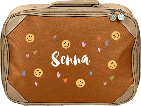 Koffertje met naam, smileys en hartjes
