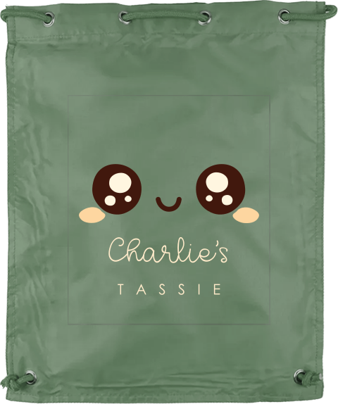 Gymtas met naam en kawaii gezichtje