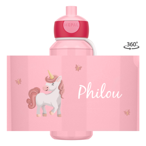 Mepal pop-up drinkfles Campus met eenhoorn, vlinders en naam