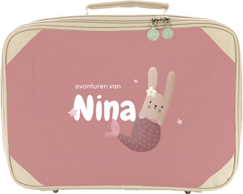 Koffertje met naam en konijn in onderwaterthema