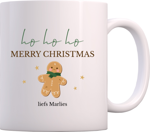 Kerstmok met gingerbread mannetje, sterretjes en quote