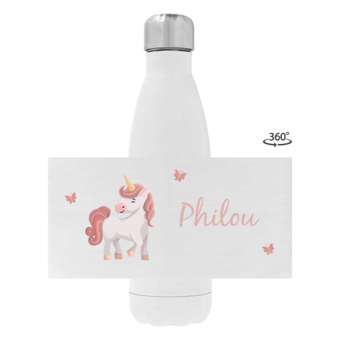 Drinkfles RVS met schattige eenhoorn en vlinders