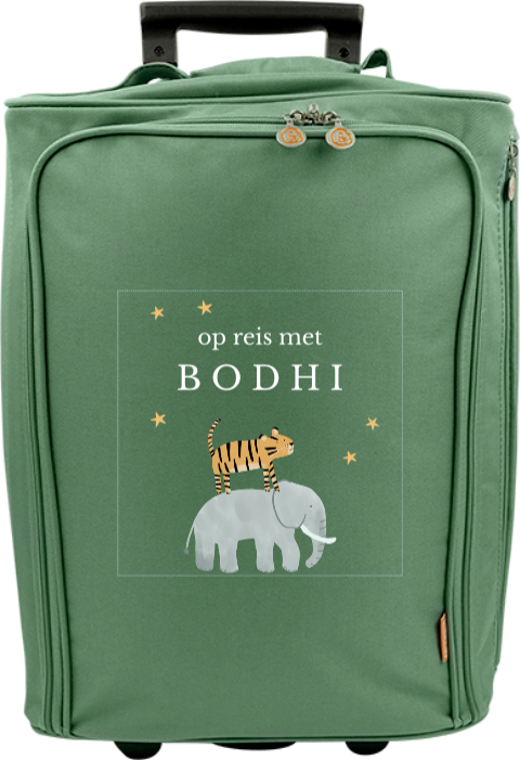 reistrolley met naam en vrolijke jungledieren