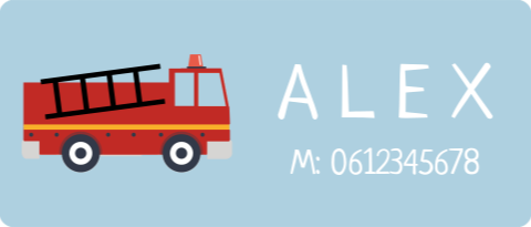 Naamsticker groot met brandweerwagen - 20 per vel