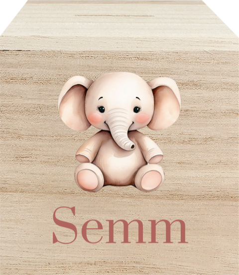 Houten spaarpot met schattige olifant en naam