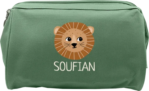 Schattige toilettas met naam en leeuwenhoofd