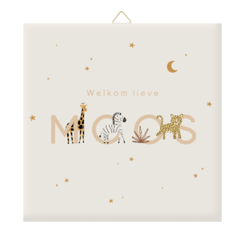 Avontuurlijk geboortetegeltje met jungledieren