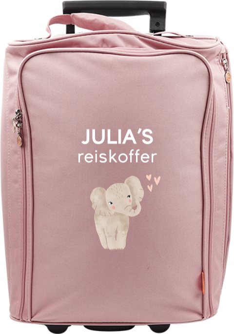 Lieve reistrolley met olifant, hartjes en naam
