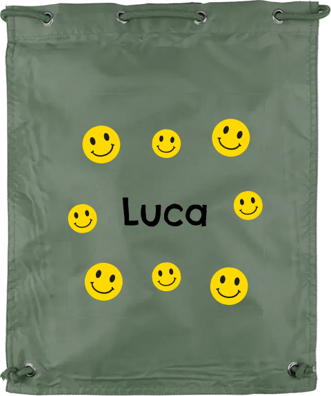 Vrolijke gymtas met gele smileys en naam