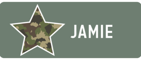 Naamsticker medium met camouflage ster en naam - 20 per vel