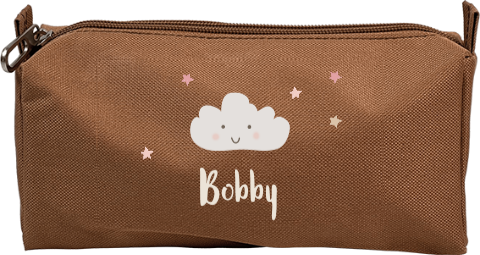 Dromerige etui met gezichtwolkje, sterretjes en naam