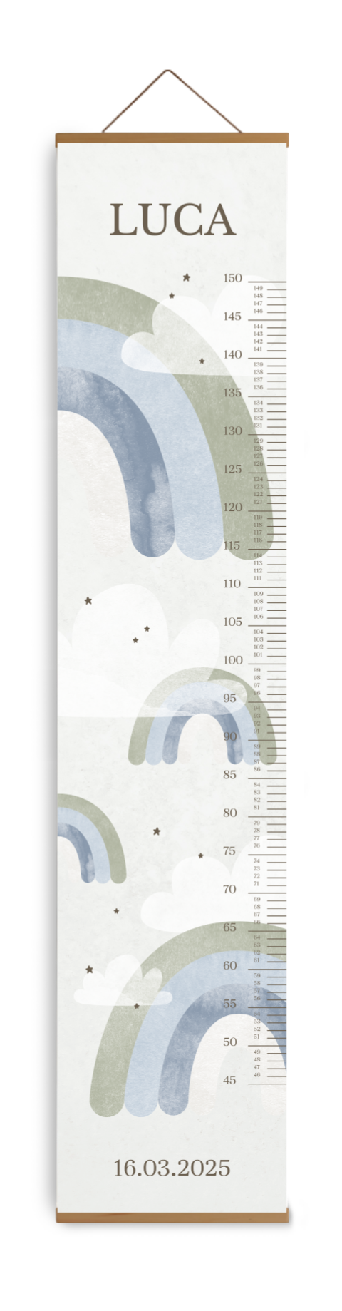Kleurrijke groeimeter met regenboogjes, wolkjes en sterretjes