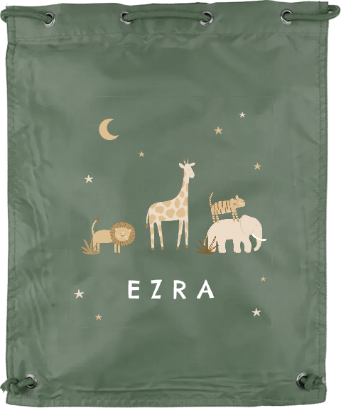 Gymtas met naam, jungledieren en sterrenhemel