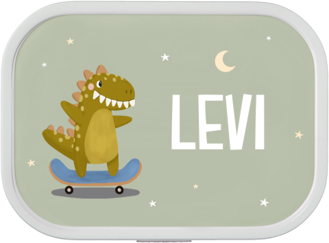 Mepal lunchbox Campus met een dinosaurus op een skateboard