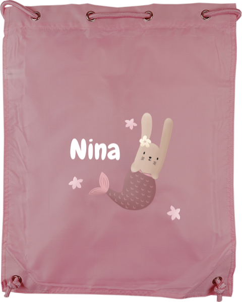 Gymtas met naam en konijn zeemeermin