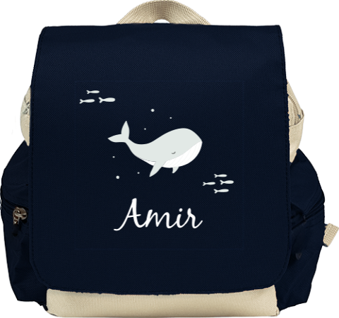 Rugtas Adventure met walvis en naam