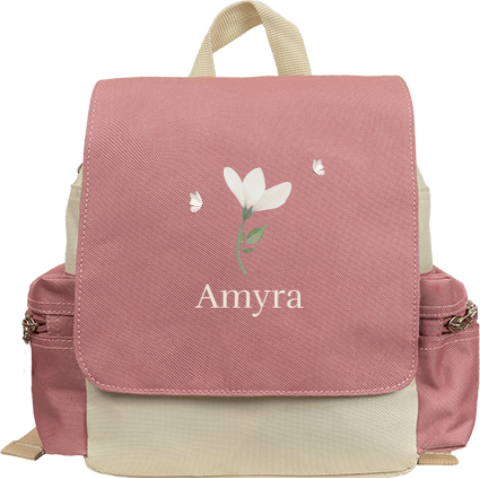 Rugzak adventure met naam bloem en vlinders