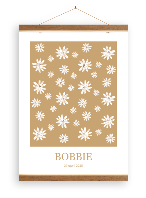 Canvasposter met bloemenprint en houten latjes