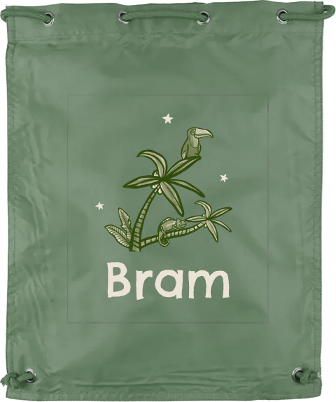 Gymtas met naam en toekan op palmboom