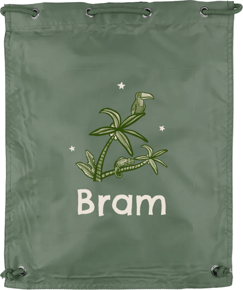 Gymtas met naam en toekan op palmboom