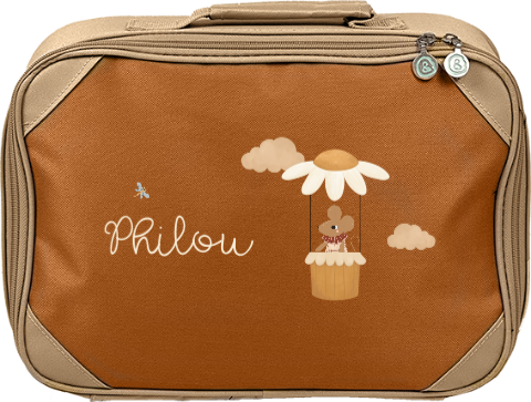 Koffertje met naam en muisje in luchtballon