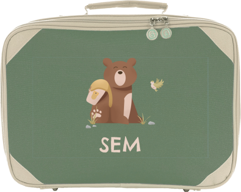 Koffertje met naam en beertje 