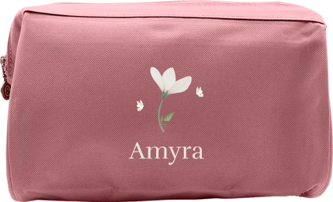 Toilettas met naam, bloem en vlinders