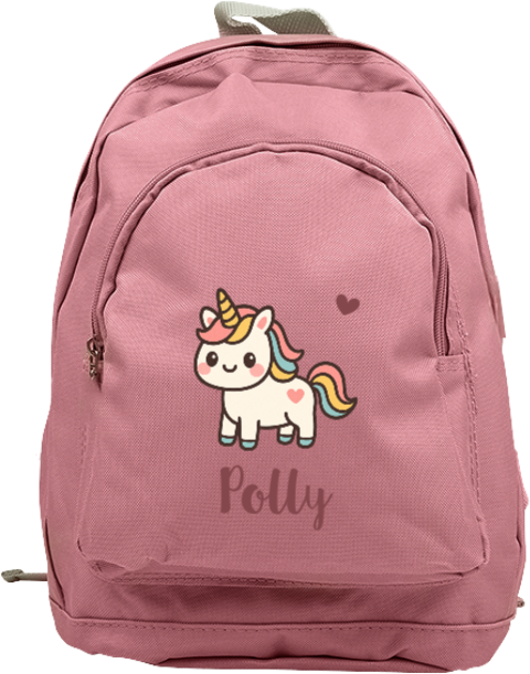 Rugtas junior met naam en kawaii eenhoorn