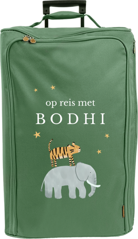 Avontuurlijke reistrolley XL met olifant, tijger en naam