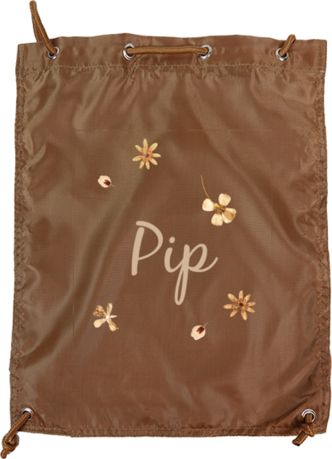 Gymtas met naam en droogbloemen