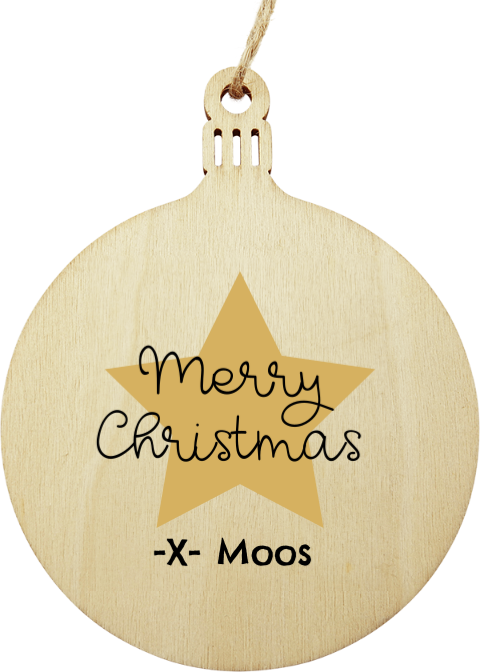 Houten kerstbal hanger met illustratie ster