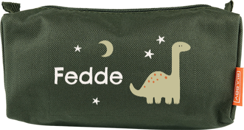 Etui met naam en dinosaurus