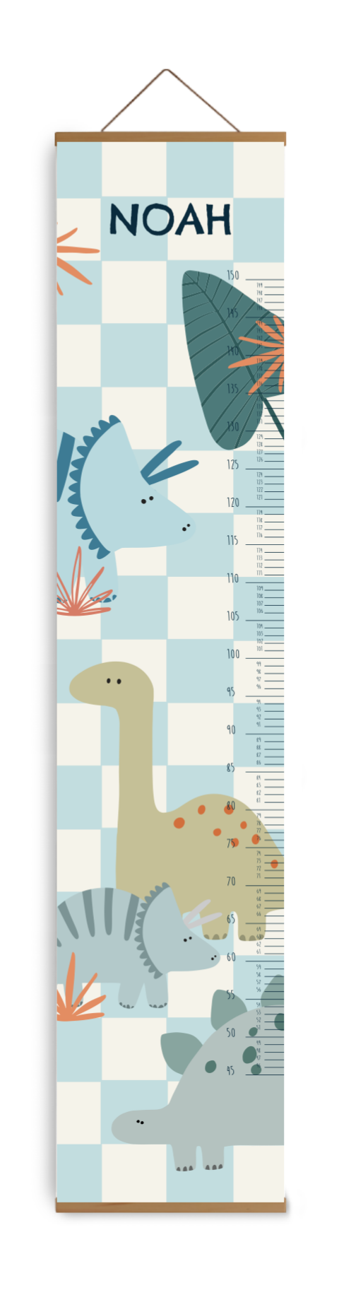 Hippe groeimeter met ruitjespatroon en dino's